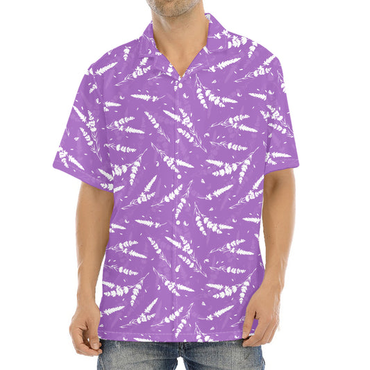 Purple And White Lavender Pattern Print Aloha Shirt