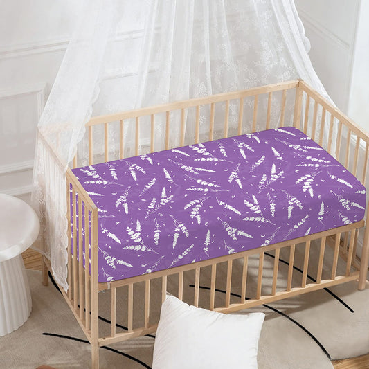 Purple And White Lavender Pattern Print Baby Crib Sheet