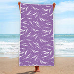 Purple And White Lavender Pattern Print Beach Towel
