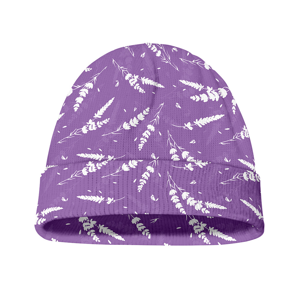 Purple And White Lavender Pattern Print Beanie