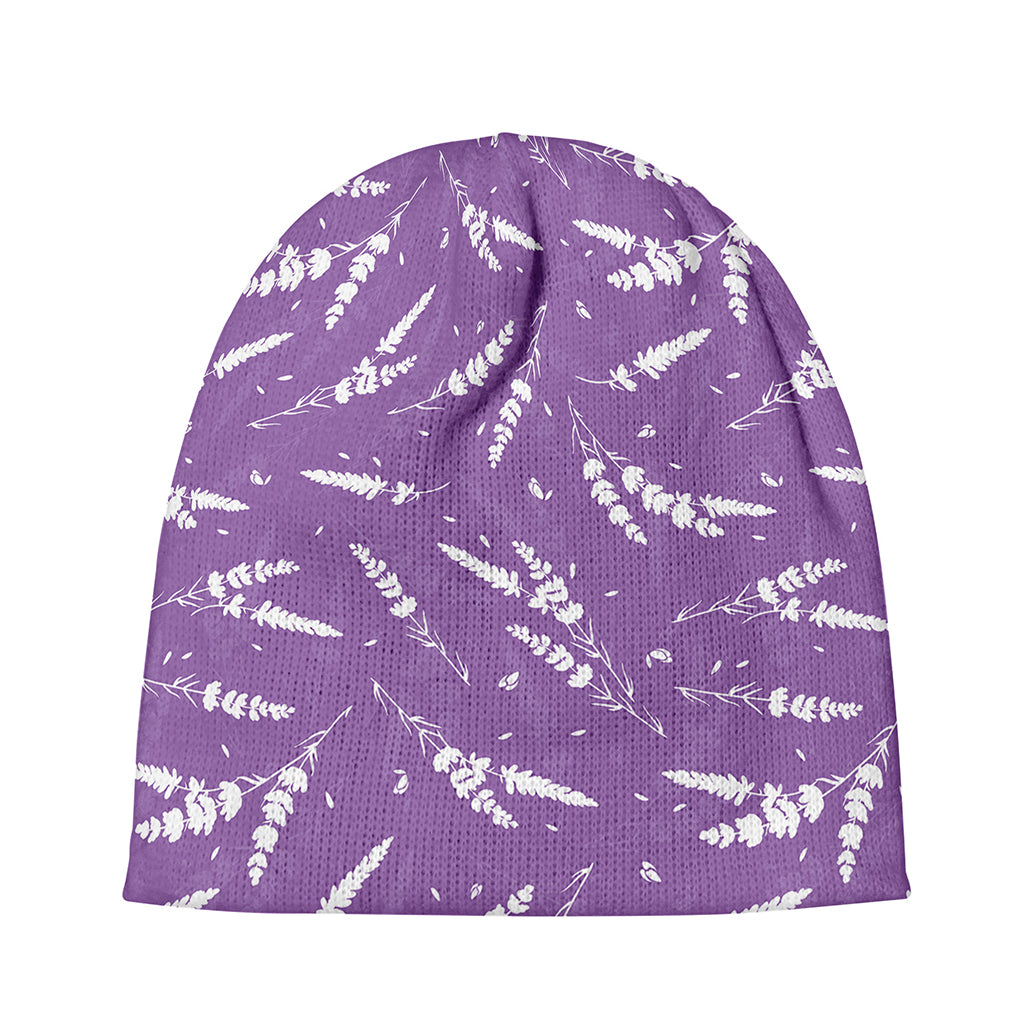 Purple And White Lavender Pattern Print Beanie