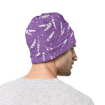 Purple And White Lavender Pattern Print Beanie