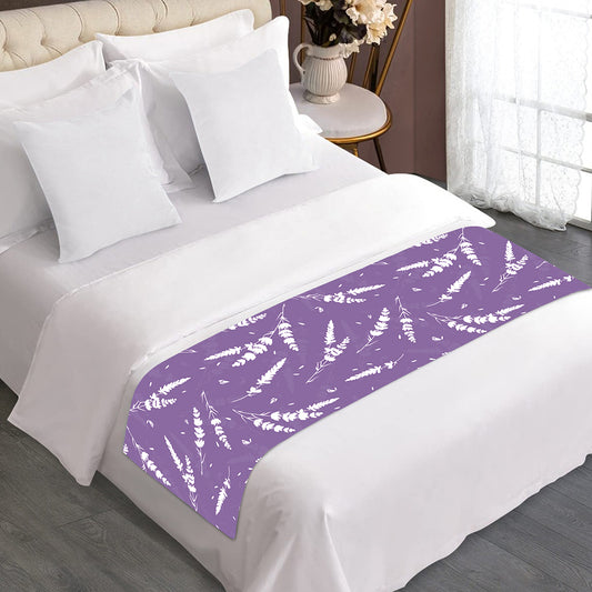 Purple And White Lavender Pattern Print Bed Runner