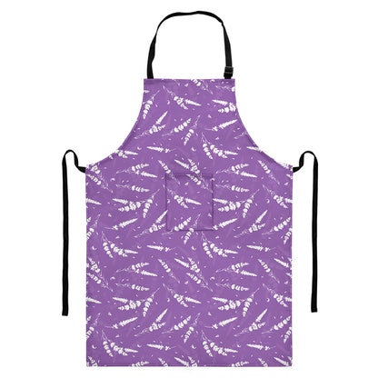 Purple And White Lavender Pattern Print Bib Apron With Pocket