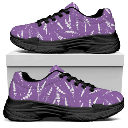 Purple And White Lavender Pattern Print Black Chunky Shoes