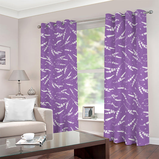 Purple And White Lavender Pattern Print Blackout Grommet Curtains