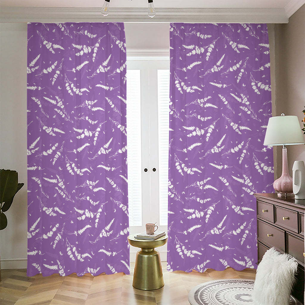 Purple And White Lavender Pattern Print Blackout Pencil Pleat Curtains