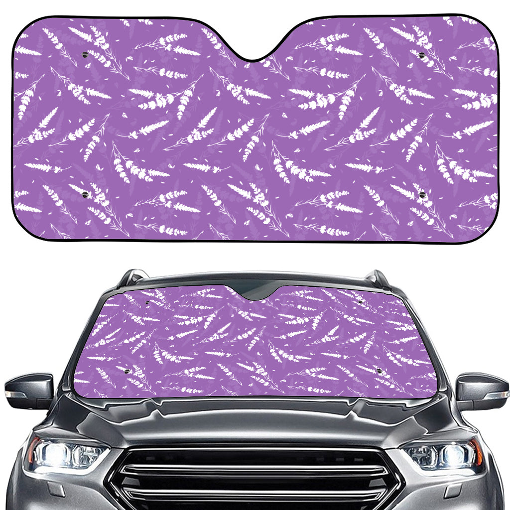 Purple And White Lavender Pattern Print Car Windshield Sun Shade