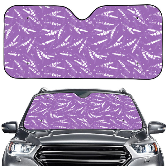 Purple And White Lavender Pattern Print Car Windshield Sun Shade