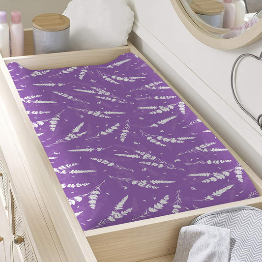 Purple And White Lavender Pattern Print Changing Pad Cover