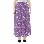 Purple And White Lavender Pattern Print Chiffon Maxi Skirt