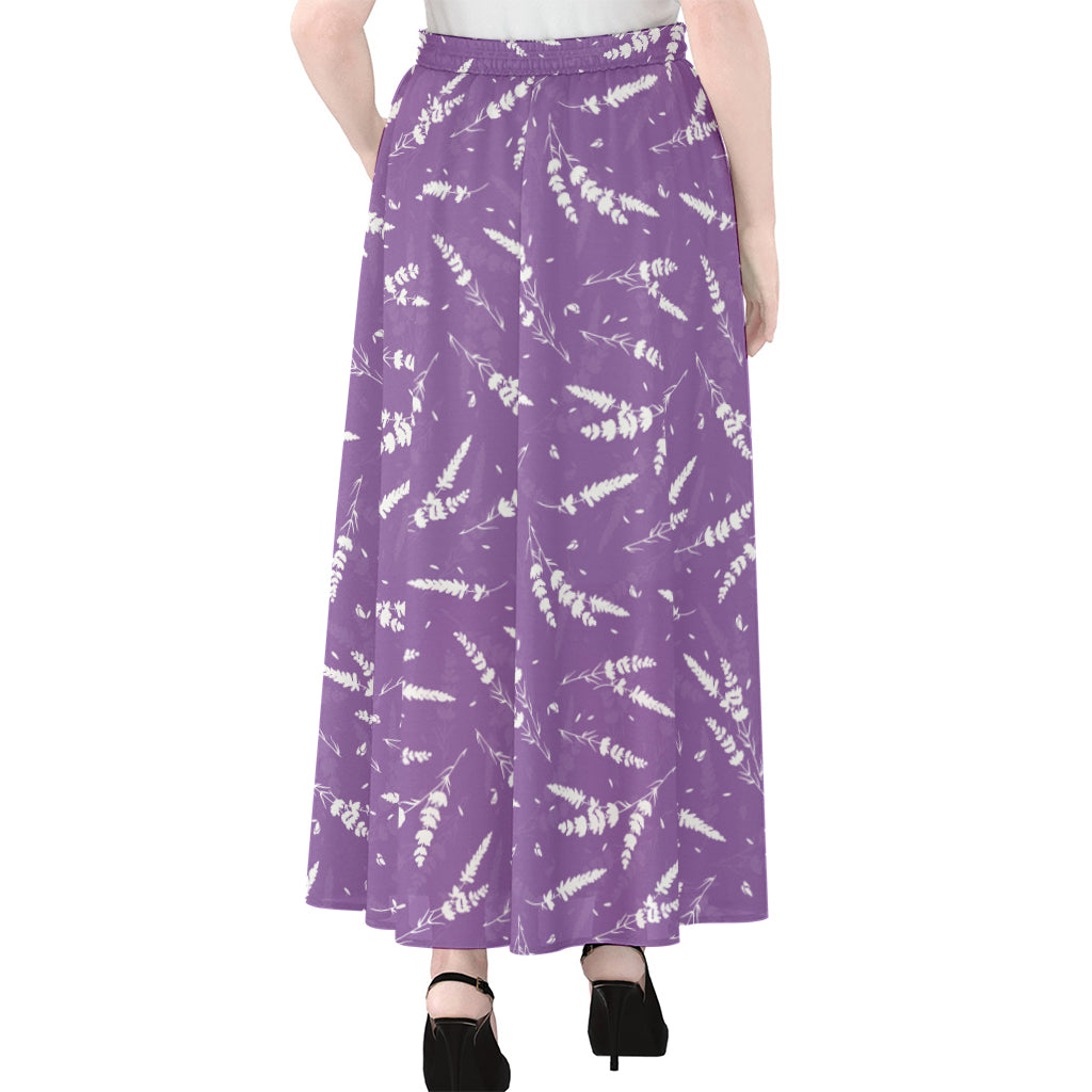 Purple And White Lavender Pattern Print Chiffon Maxi Skirt