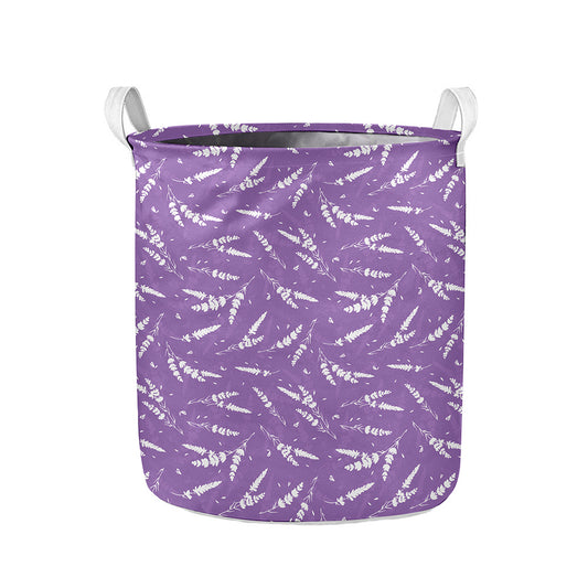Purple And White Lavender Pattern Print Collapsible Laundry Basket