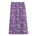 Purple And White Lavender Pattern Print Cotton Front Slit Maxi Skirt