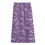 Purple And White Lavender Pattern Print Cotton Front Slit Maxi Skirt