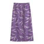 Purple And White Lavender Pattern Print Cotton Front Slit Maxi Skirt