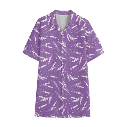 Purple And White Lavender Pattern Print Cotton Hawaiian Shirt