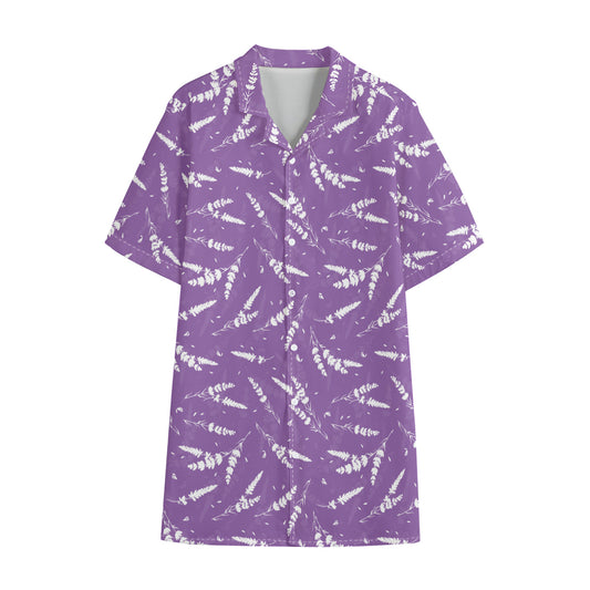 Purple And White Lavender Pattern Print Cotton Hawaiian Shirt