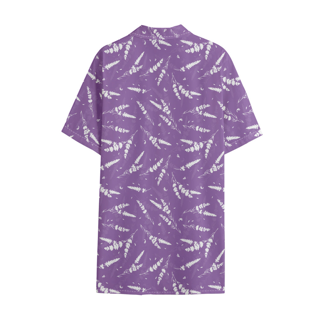 Purple And White Lavender Pattern Print Cotton Hawaiian Shirt