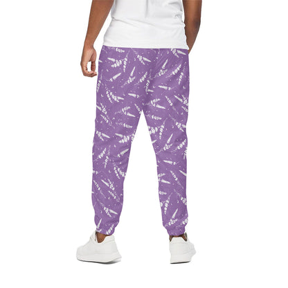 Purple And White Lavender Pattern Print Cotton Pants