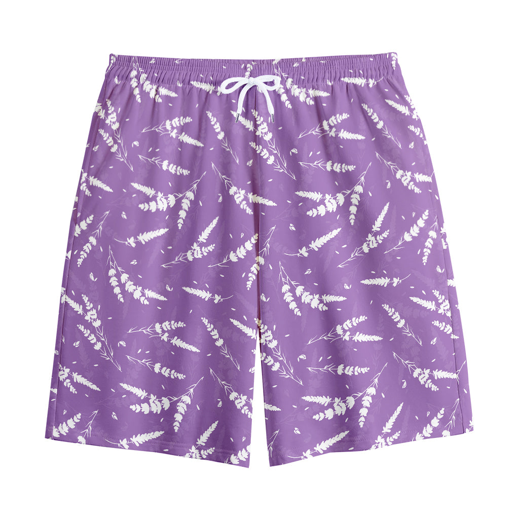 Purple And White Lavender Pattern Print Cotton Shorts