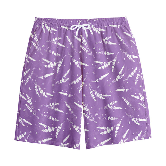 Purple And White Lavender Pattern Print Cotton Shorts