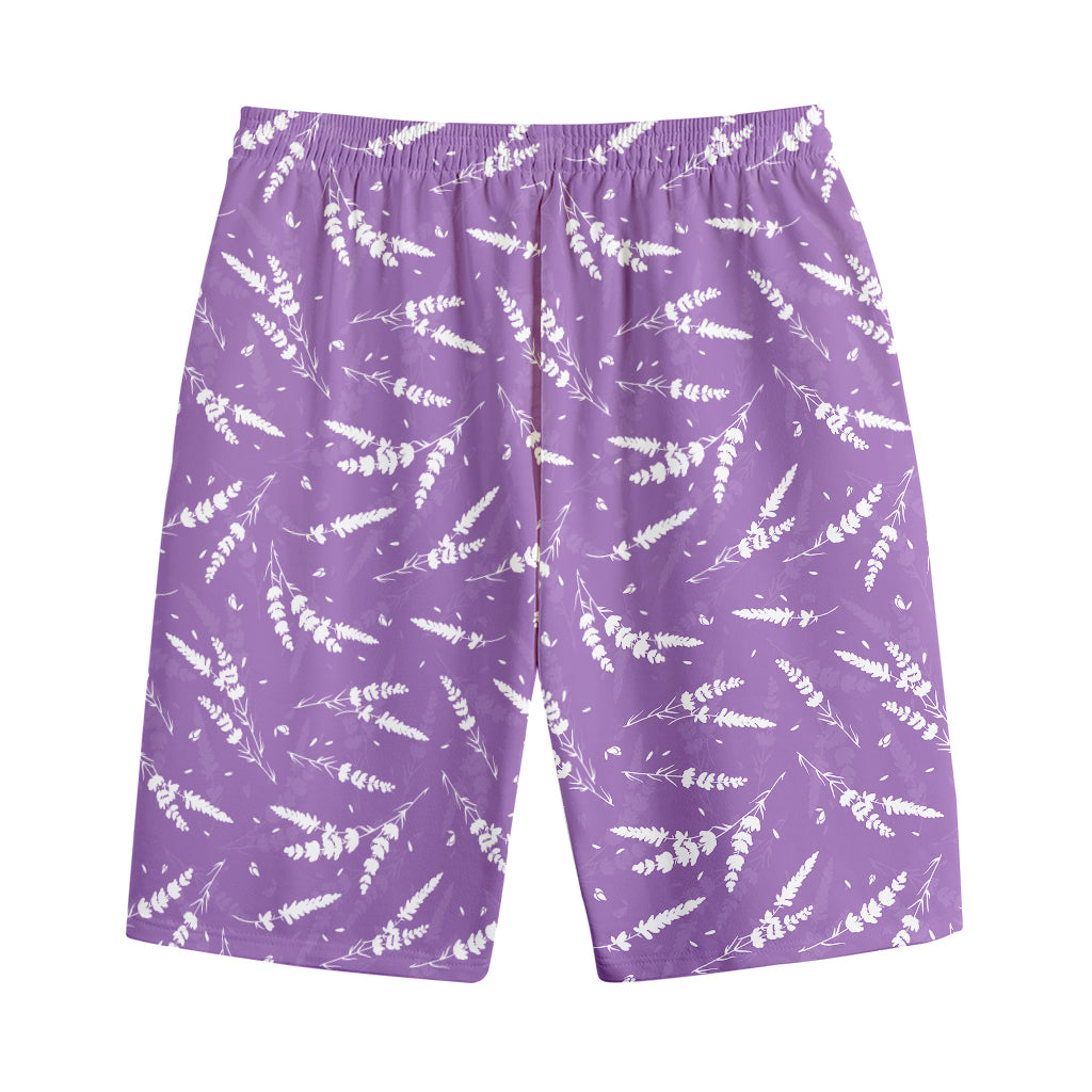 Purple And White Lavender Pattern Print Cotton Shorts