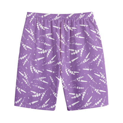 Purple And White Lavender Pattern Print Cotton Shorts