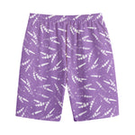 Purple And White Lavender Pattern Print Cotton Shorts