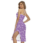 Purple And White Lavender Pattern Print Cross Back Cami Dress
