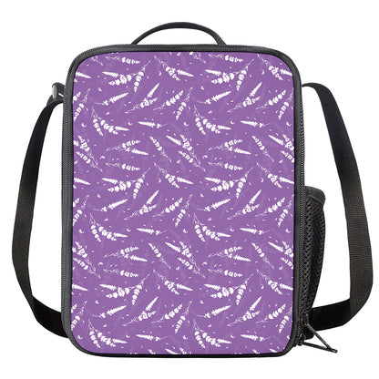 Purple And White Lavender Pattern Print Crossbody Lunch Bag