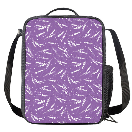 Purple And White Lavender Pattern Print Crossbody Lunch Bag