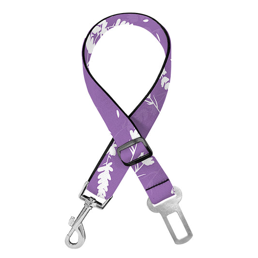 Purple And White Lavender Pattern Print Dog Seat Belt