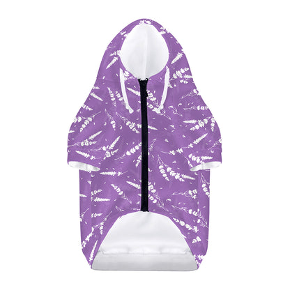 Purple And White Lavender Pattern Print Dog Zip Up Hoodie