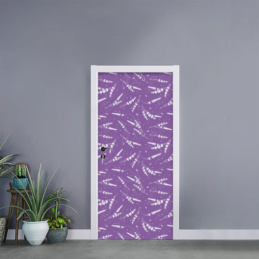 Purple And White Lavender Pattern Print Door Sticker