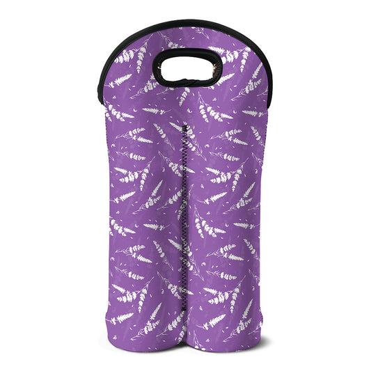 Purple And White Lavender Pattern Print Double Neoprene Wine Tote