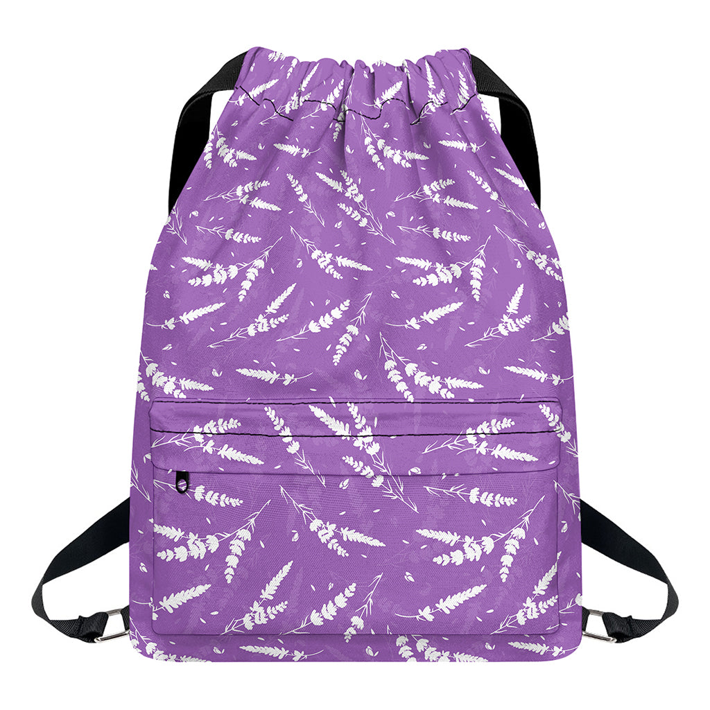 Purple And White Lavender Pattern Print Drawstring Backpack