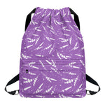 Purple And White Lavender Pattern Print Drawstring Backpack