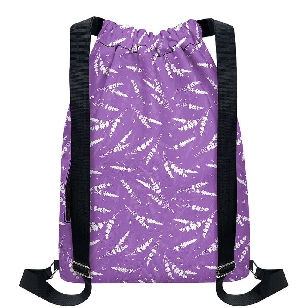 Purple And White Lavender Pattern Print Drawstring Backpack