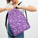 Purple And White Lavender Pattern Print Drawstring Backpack