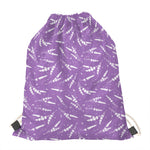 Purple And White Lavender Pattern Print Drawstring Bag