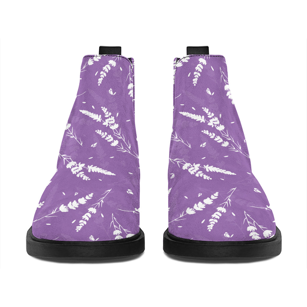 Purple And White Lavender Pattern Print Flat Ankle Boots