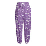 Purple And White Lavender Pattern Print Fleece Lined Knit Pants