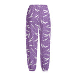 Purple And White Lavender Pattern Print Fleece Lined Knit Pants