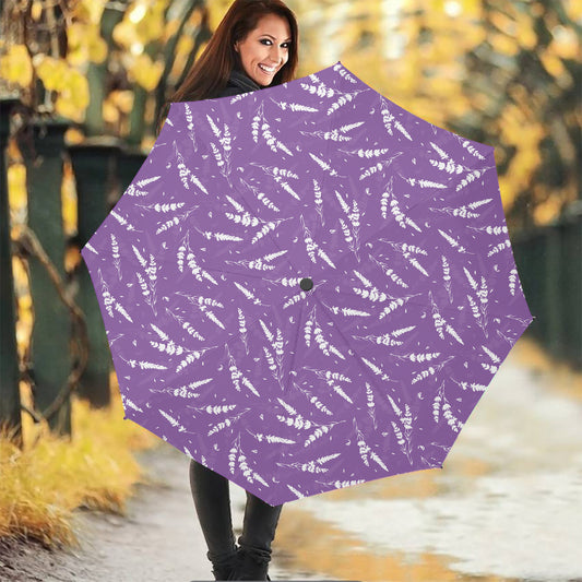 Purple And White Lavender Pattern Print Foldable Umbrella