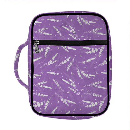 Purple And White Lavender Pattern Print Front Pocket Bible Bag