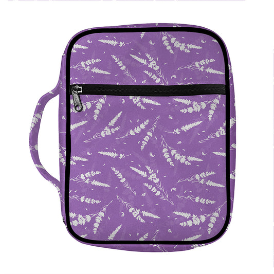 Purple And White Lavender Pattern Print Front Pocket Bible Bag