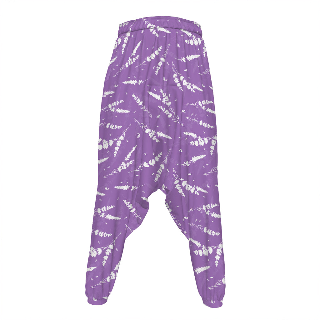 Purple And White Lavender Pattern Print Hammer Pants