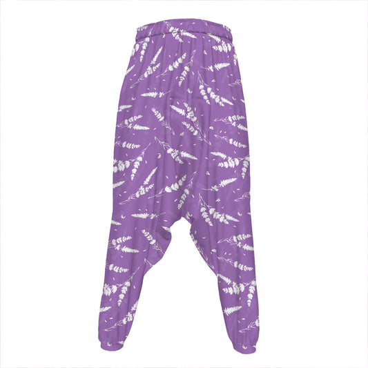 Purple And White Lavender Pattern Print Hammer Pants