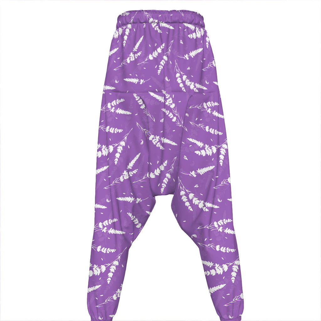 Purple And White Lavender Pattern Print Hammer Pants
